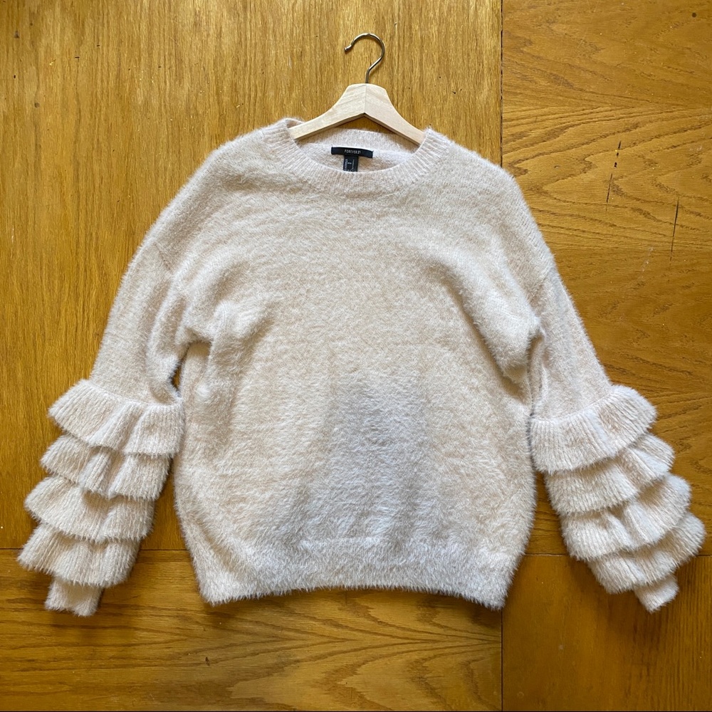 Light peachy pink ruffle sleeve sweater. SUPER SOFT AND THICK!